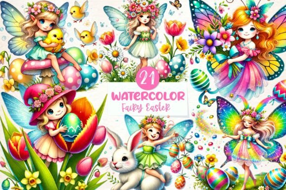Download Watercolor Fairy Easter Clipart Bundle - Fairy easter Collection