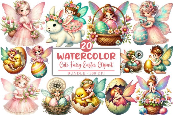 Download Watercolor Cute Fairy Easter Clipart - Fairy easter Collection